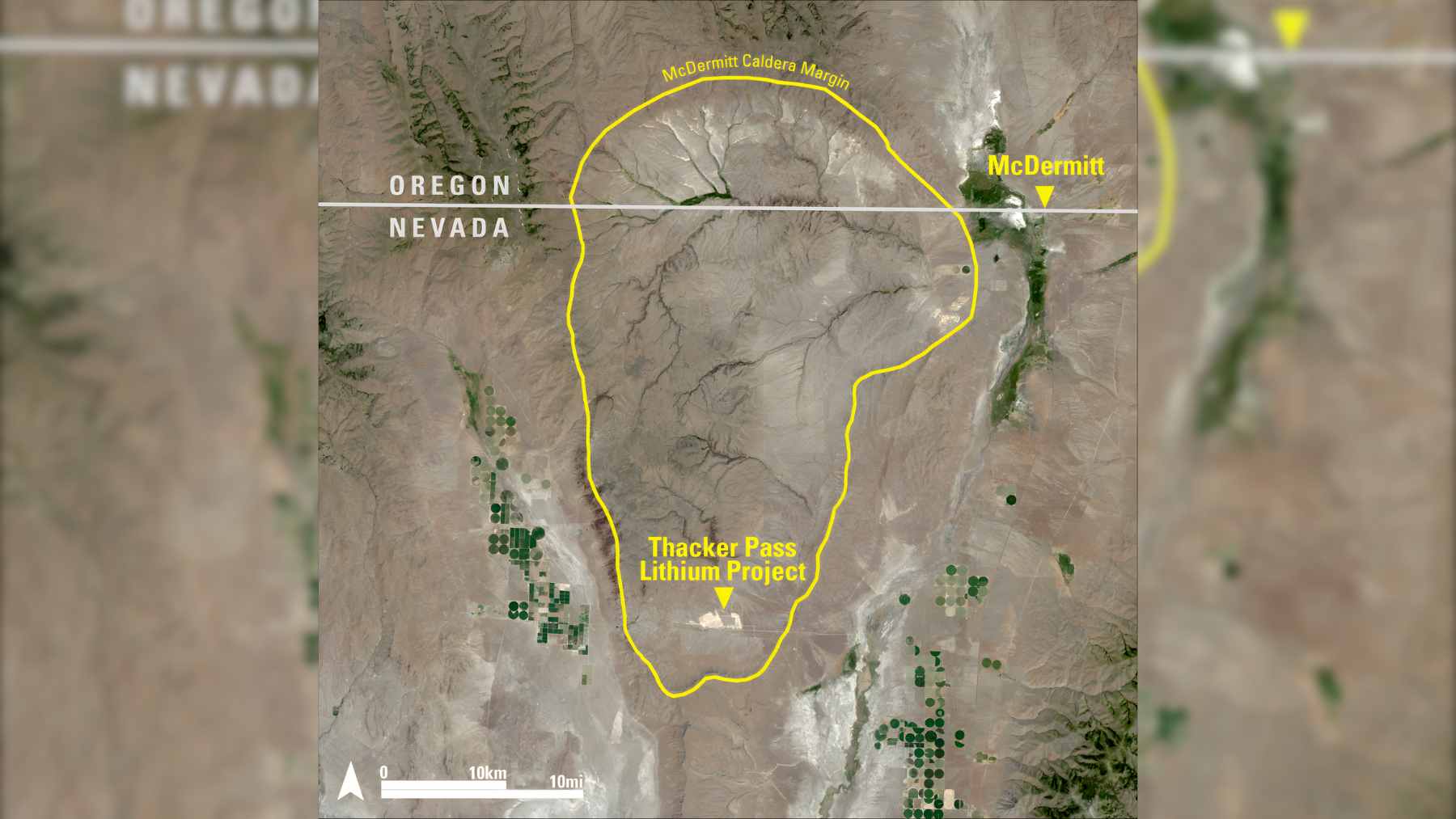 A vast, arid landscape at the McDermitt caldera near Thacker Pass, the site of a massive $1.5 trillion lithium deposit.