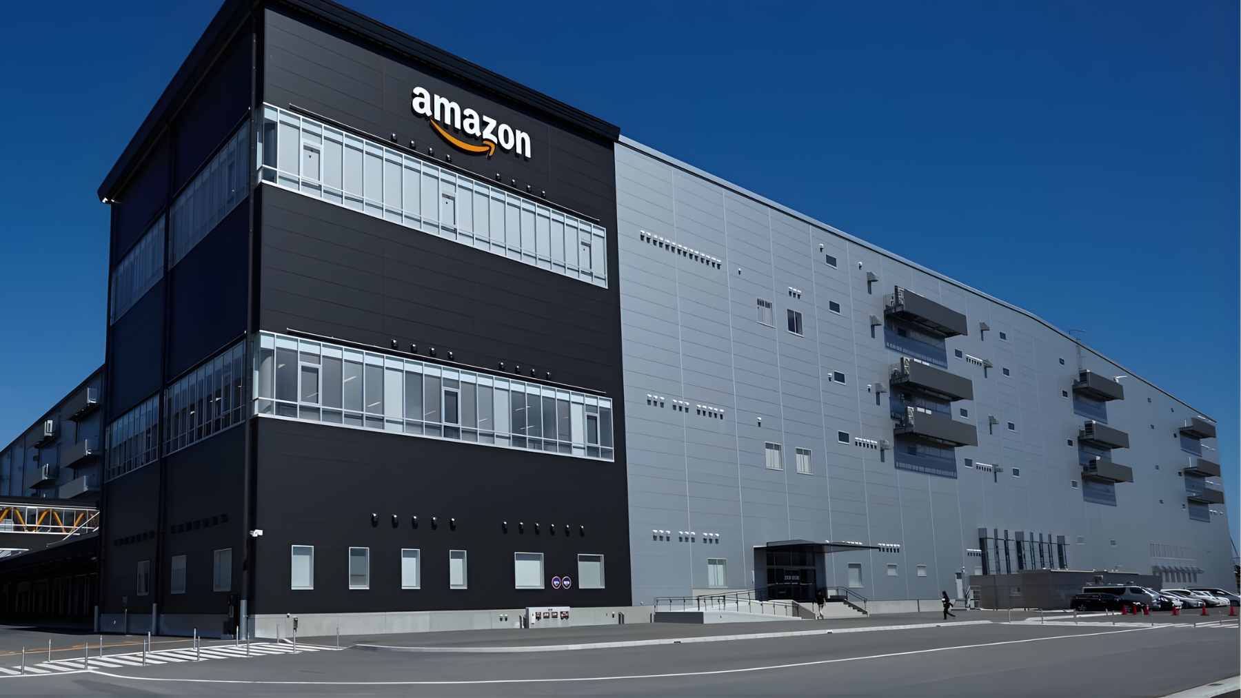 The exterior of the 90,000 square foot Amazon delivery station (WKS3) located at the Salina Regional Airport industrial center in Kansas.