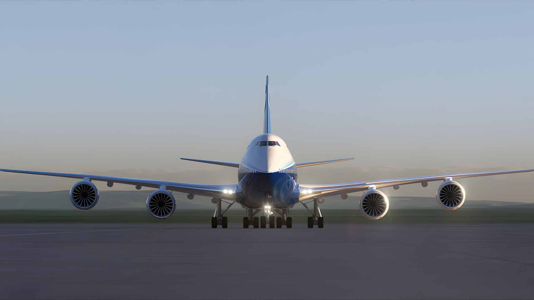 A Dubai Air Wing Boeing 747-400 freighter on a runway, used for the international transport of Godolphin racehorses.