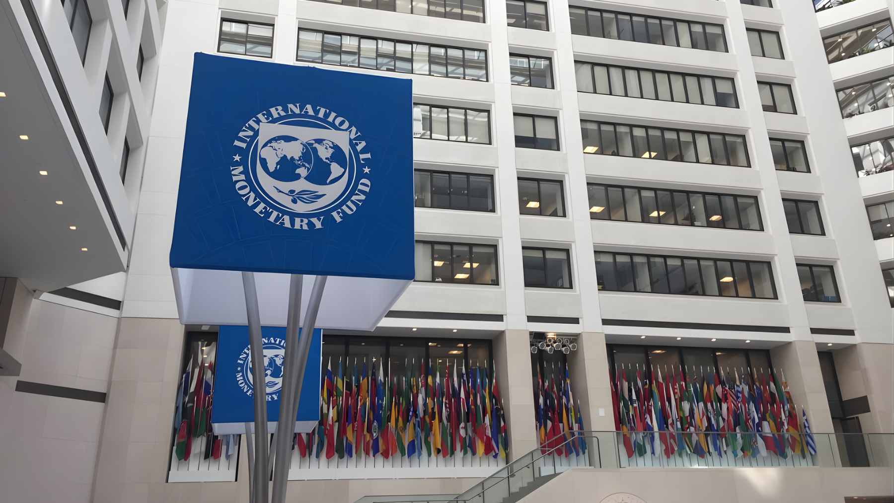 IMF spokesperson Julie Kozack addressing the press regarding the impact of rising oil prices and the Strait of Hormuz closure on global inflation.