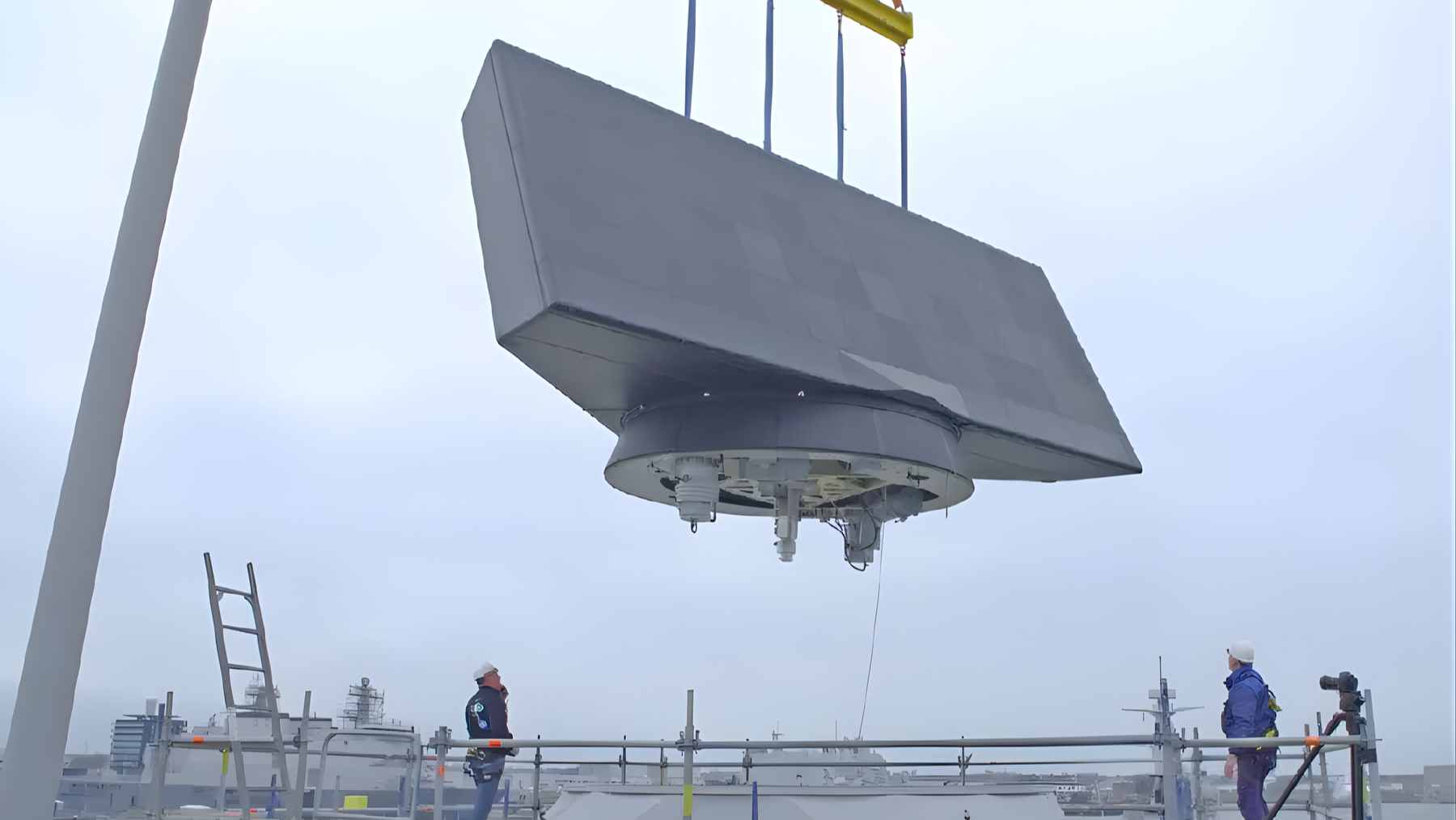 A high-tech radar installation belonging to the new Thales SkyDefender multi-layer air and missile defense system.
