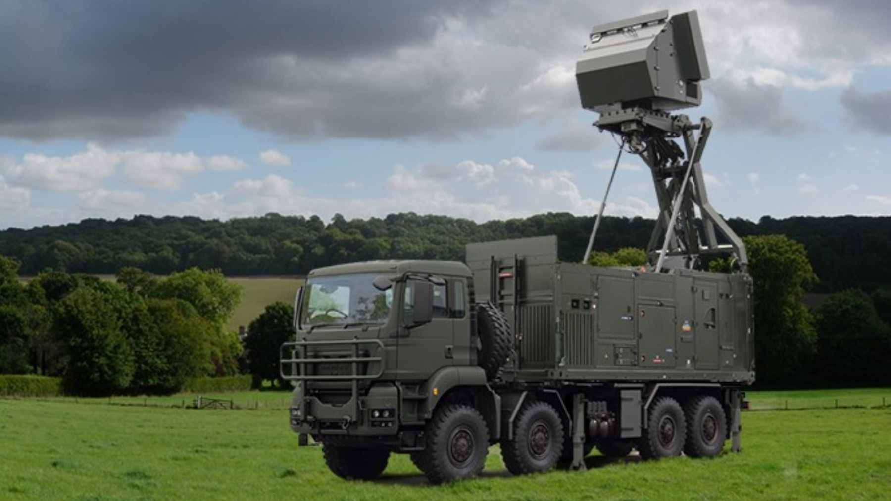 A high-tech radar installation belonging to the new Thales SkyDefender multi-layer air and missile defense system.