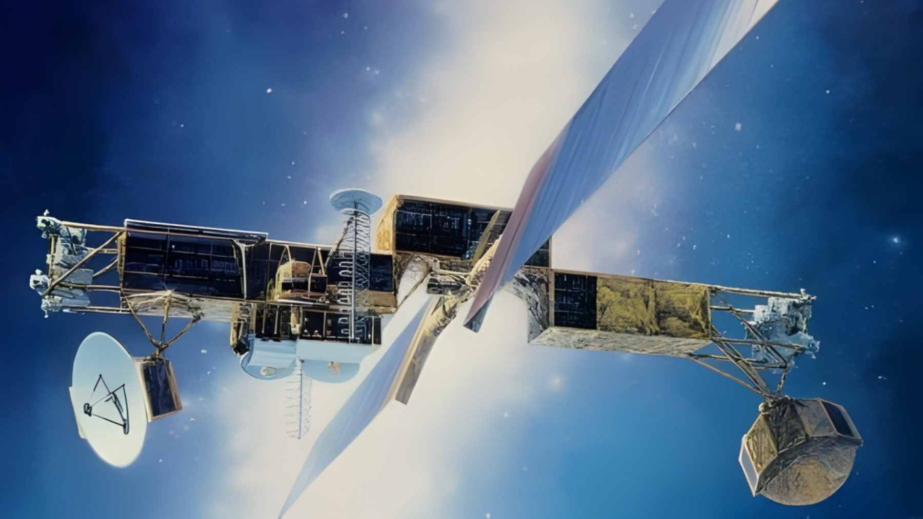 A high-tech optical satellite communication terminal emitting a pinpoint laser beam for secure space-to-ground data transfer.