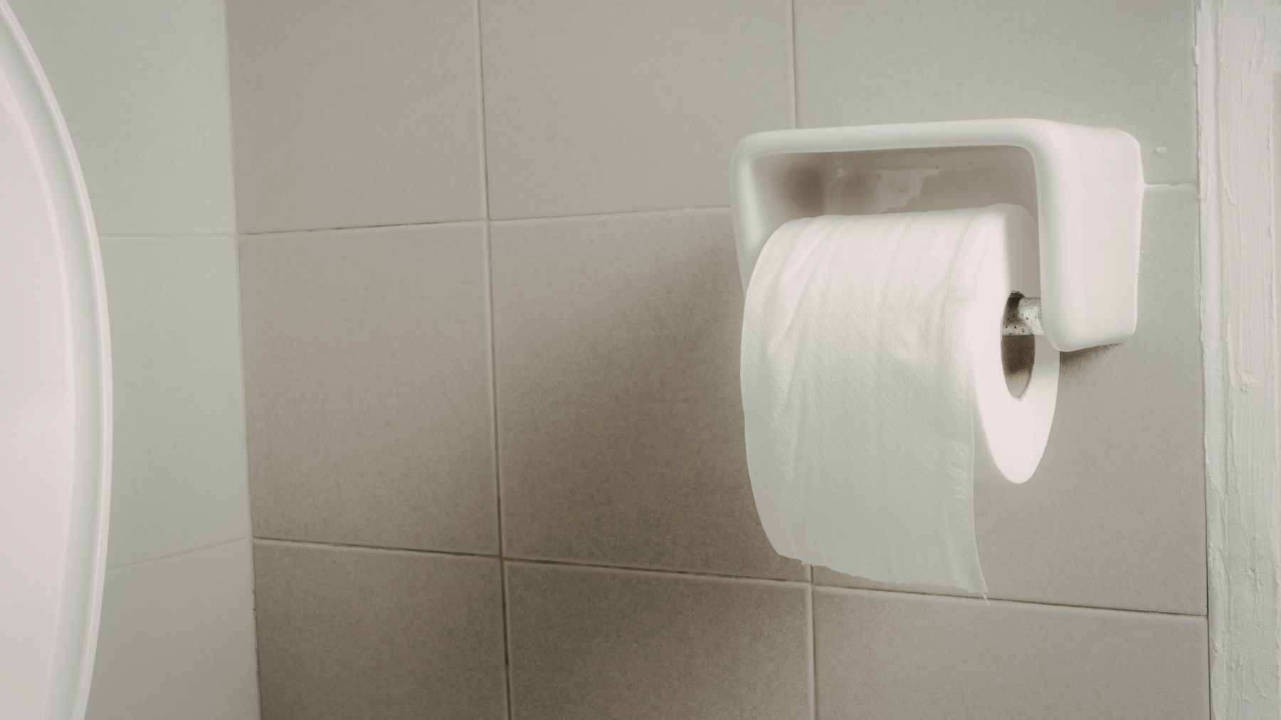 A modern toilet equipped with an electronic bidet wash seat attachment next to a single roll of toilet paper.