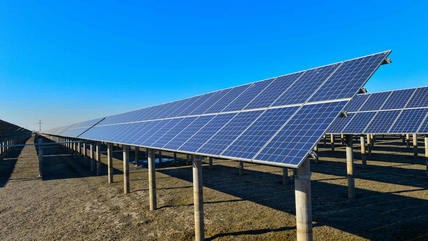 A close-up view of a highly advanced, iridescent solar panel cell gleaming under bright laboratory lights.
