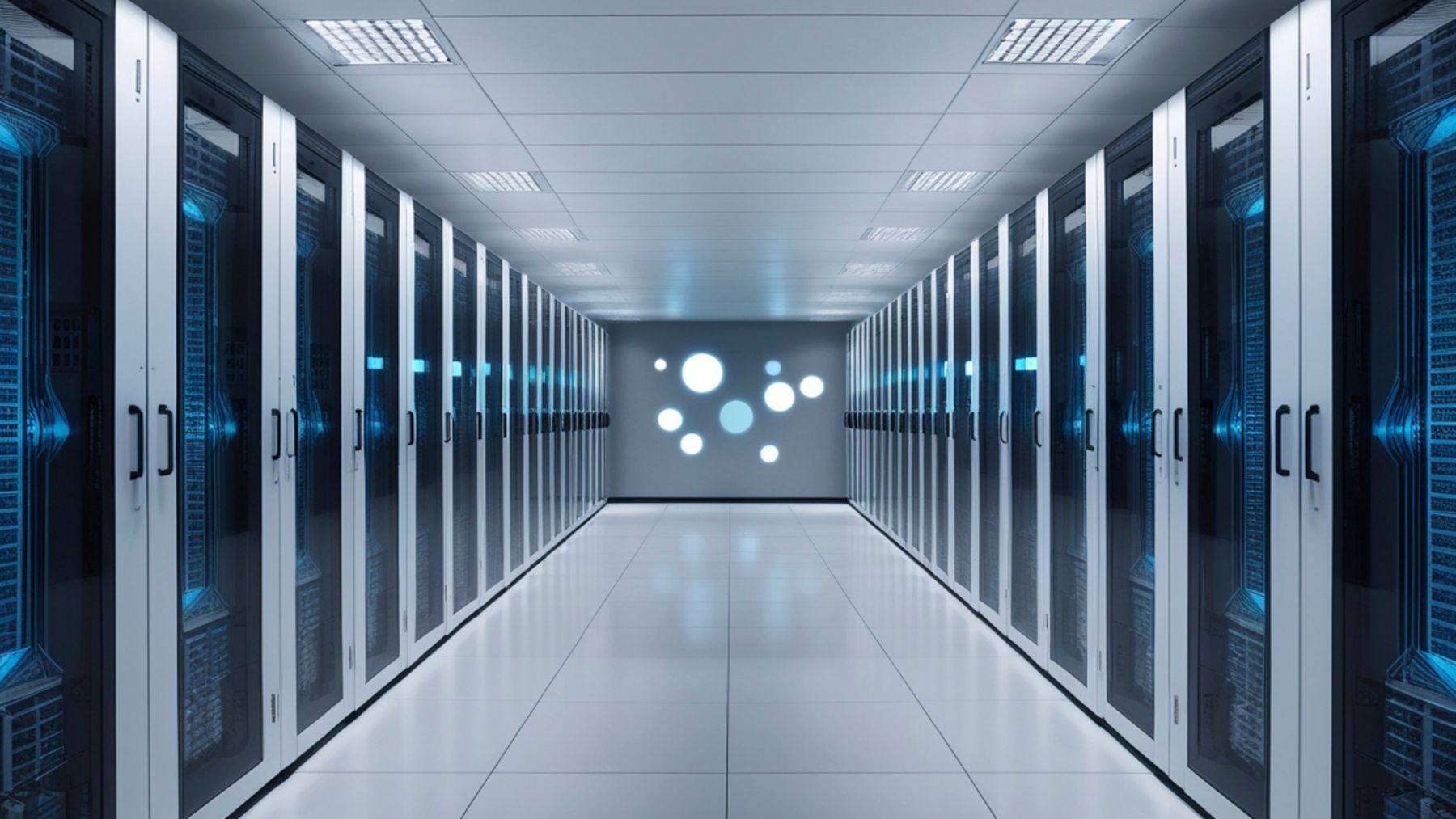 Centro de datos de inteligencia artificial con filas de servidores en Asturias para el proyecto de Aprisco.