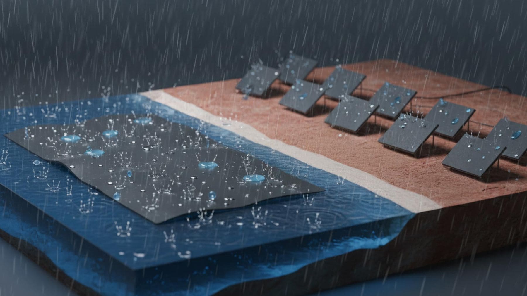 Generador hidrovoltaico W-DEG que convierte el impacto de gotas de lluvia en electricidad desarrollado en China.